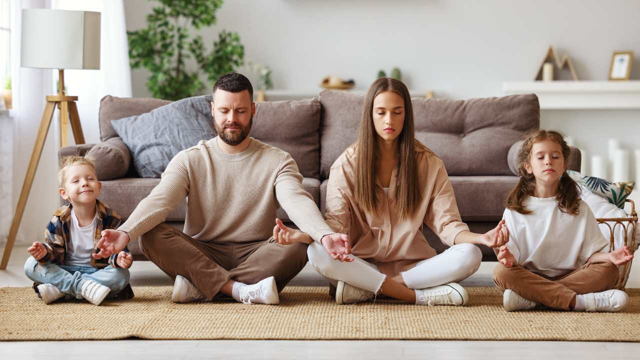 A family practicing wellbeing